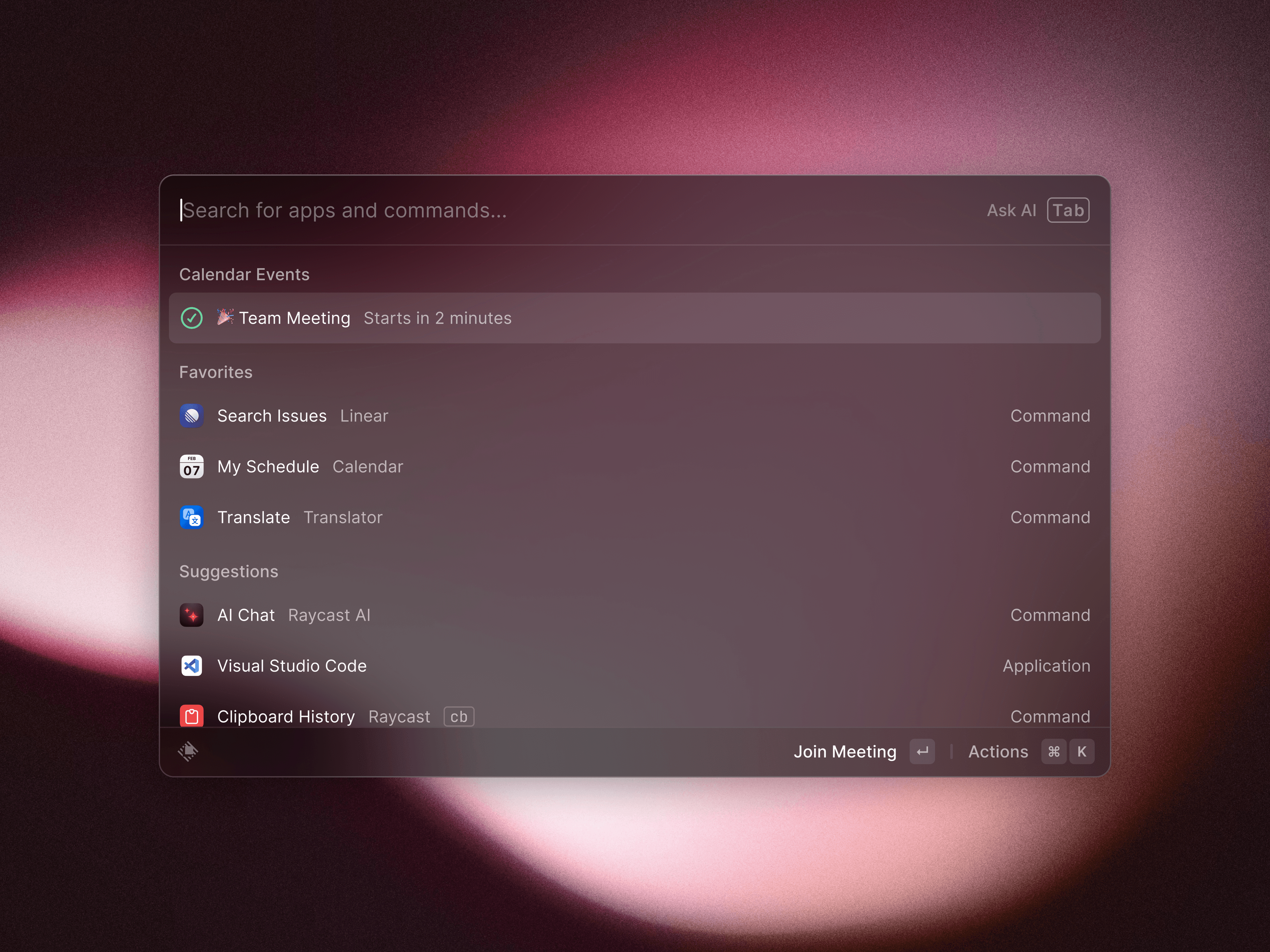 Raycast — Raycast root search with Calendar Event